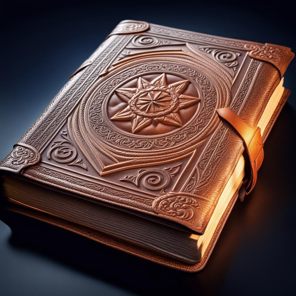 Ornate Embossed Spell Book on Wooden Table