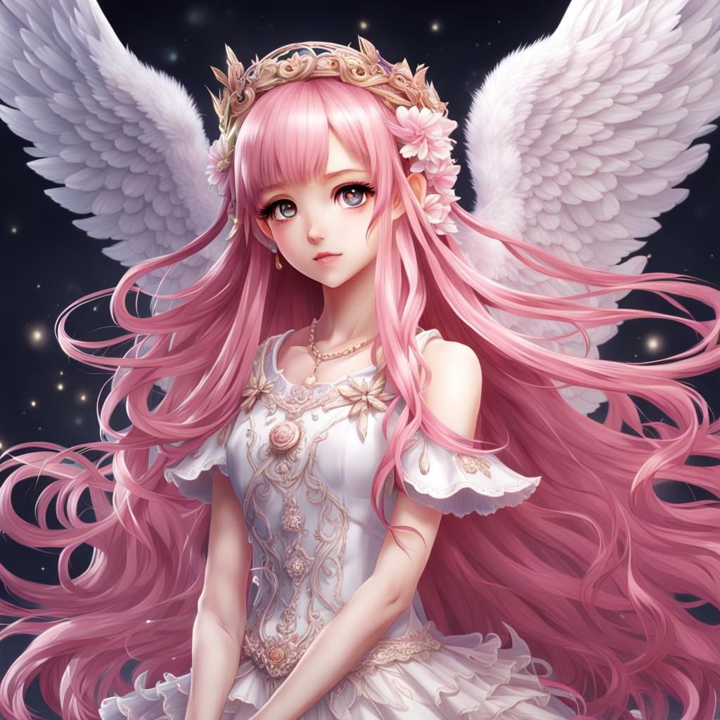 Beautiful Gacha Girl with Pink Hair in Angel Outfit