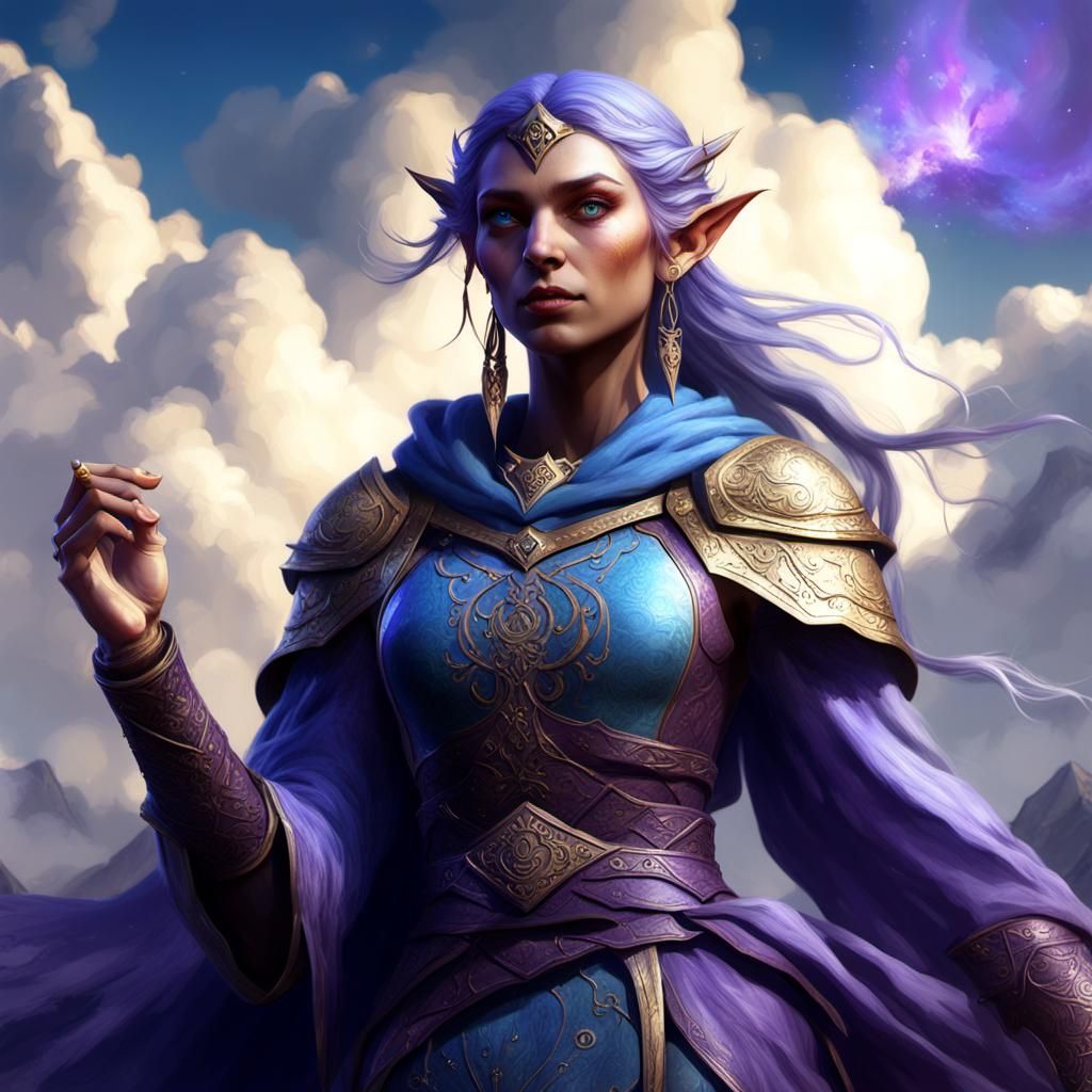 Fantasy Elf in Clouds: Dark Fantasy Concept Art