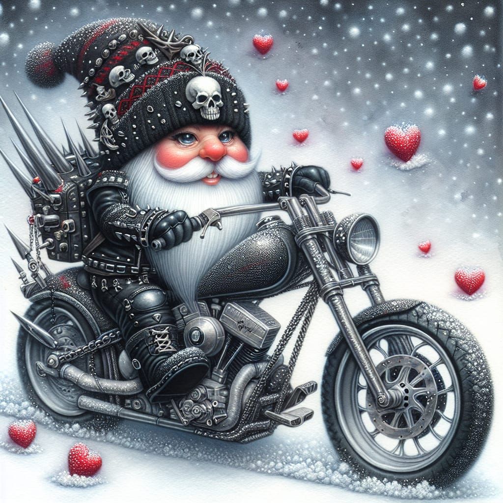 Fantasy Gnome on Motorcycle in Hyper-Realistic Mixed Media