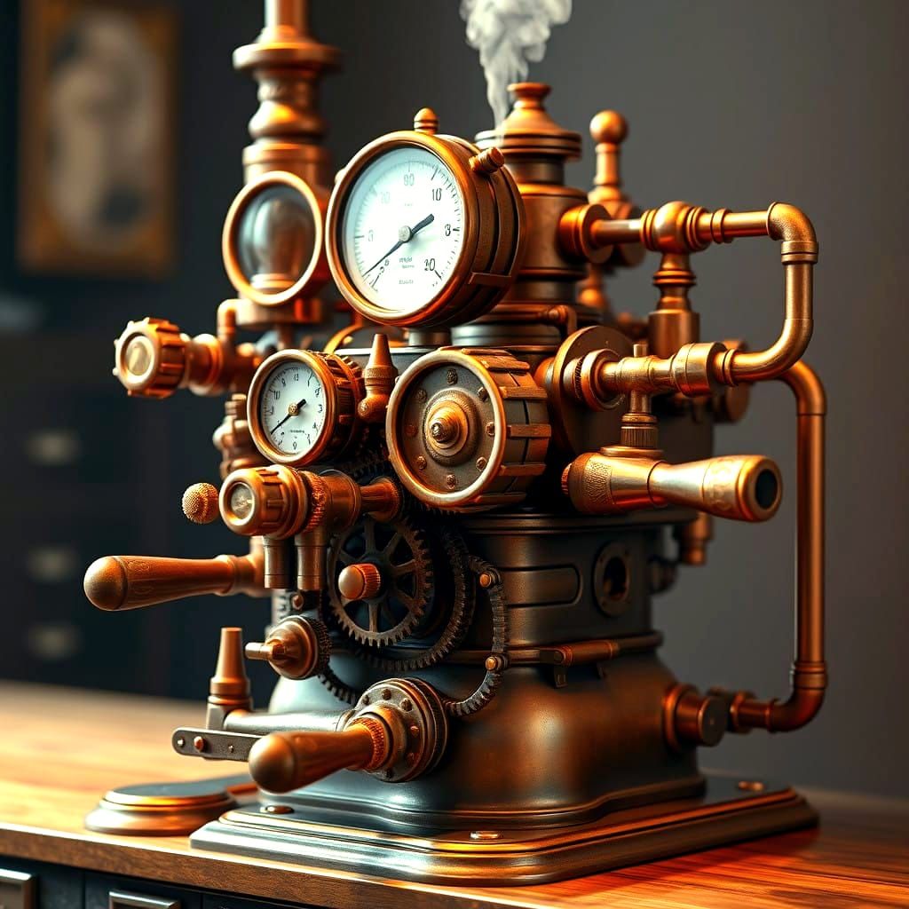 Vintage-Style Industrial Coffee Machine with Intricate Bronz...