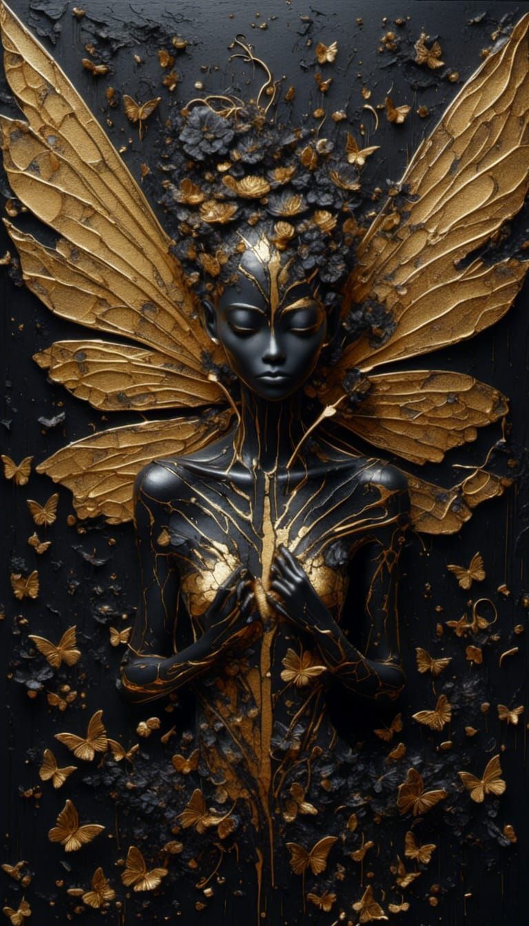 Steampunk Motorcycle Chase Painting with Gold Highlights