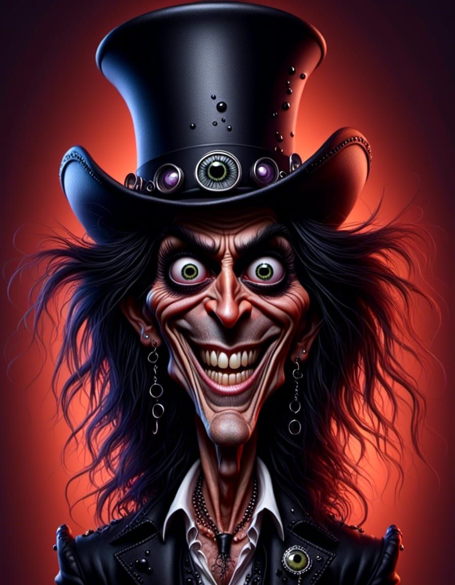 Alice Cooper Caricature with Exaggerated Features