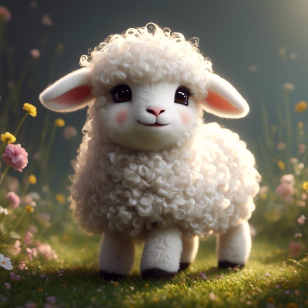 Gentle Fluffy White Lamb in Kyoot Style