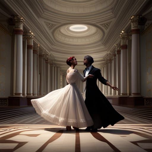 Couple Waltzing in Ballroom: Detailed Matte Painting