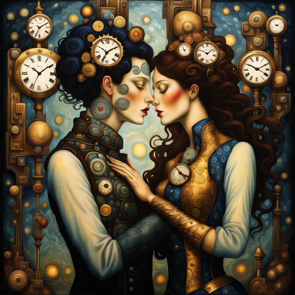 Steampunk Klimt Kiss: Passion and Protection