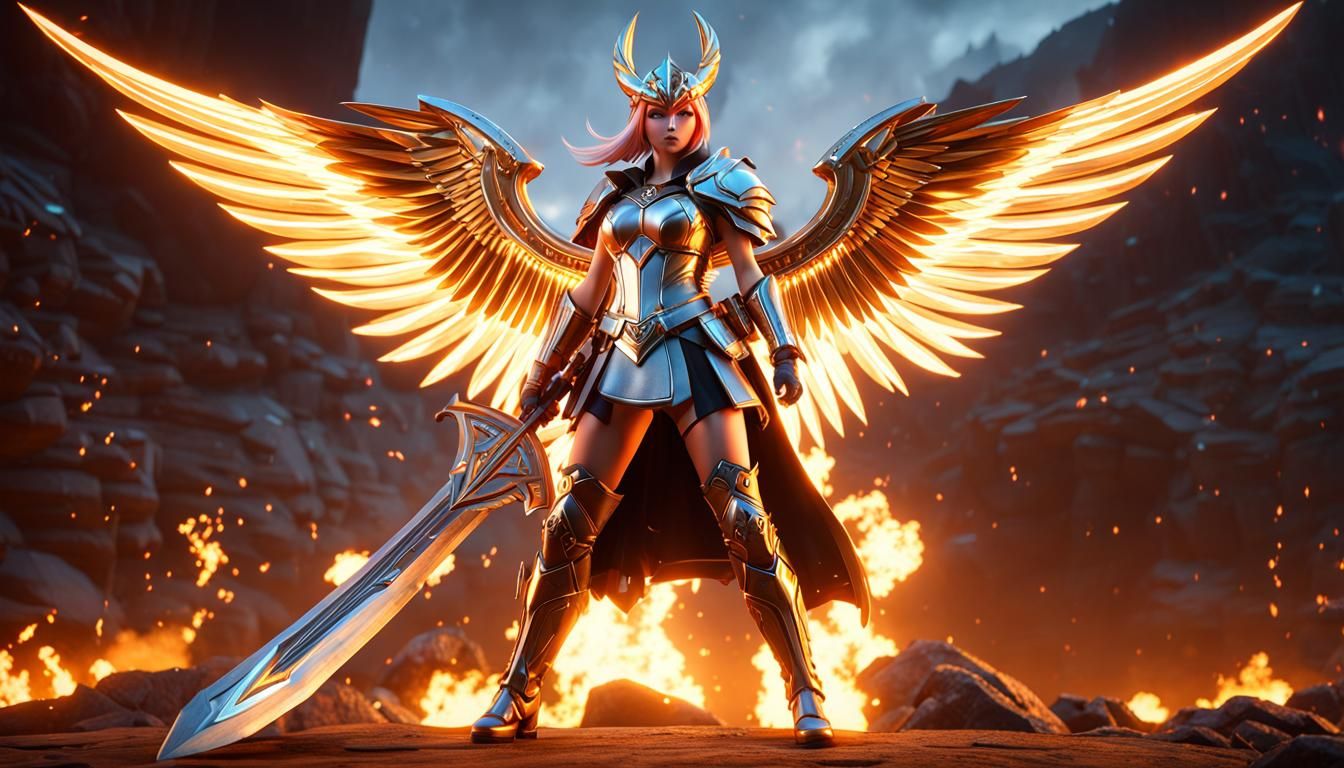 Realistic Anime Valkyrie in Ring of Fire