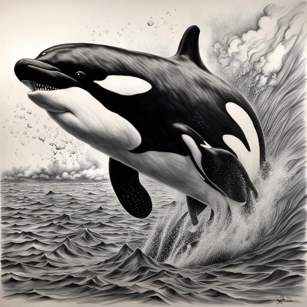 Detailed Charcoal Drawing of an Orca