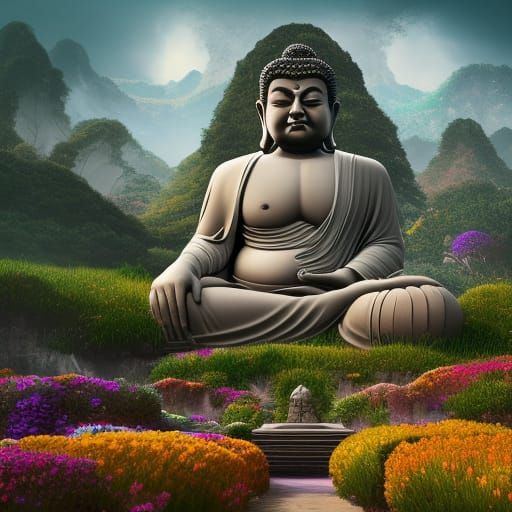 Buddha in Flowers: Detailed Matte Painting