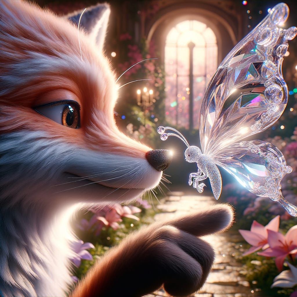 Crystal Butterfly Boops Fox Nose in Enchanted Garden