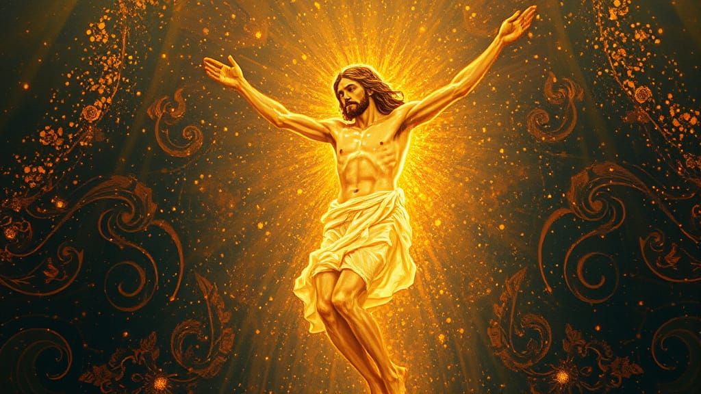 Resurrected Christ in a Whimsical Dance of Light and Color