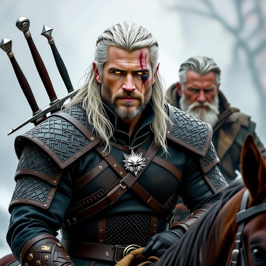 Geralt of Rivia in Dark Fantasy Style
