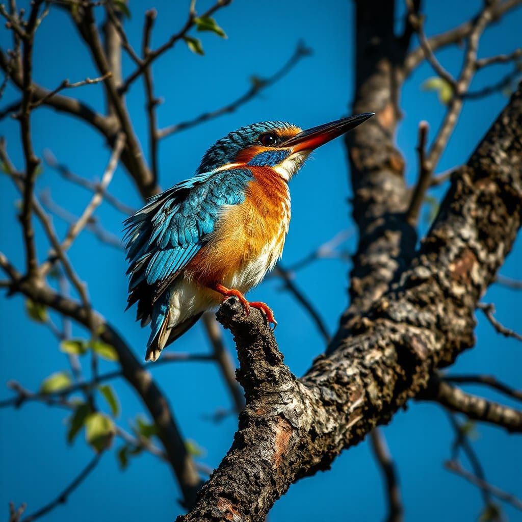 Hyperrealistic Blue Kingfisher Bird on Tree