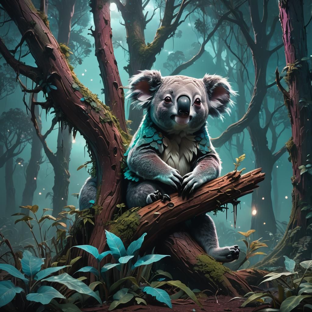Mystical Koala in Moonlit Forest: Concept Art