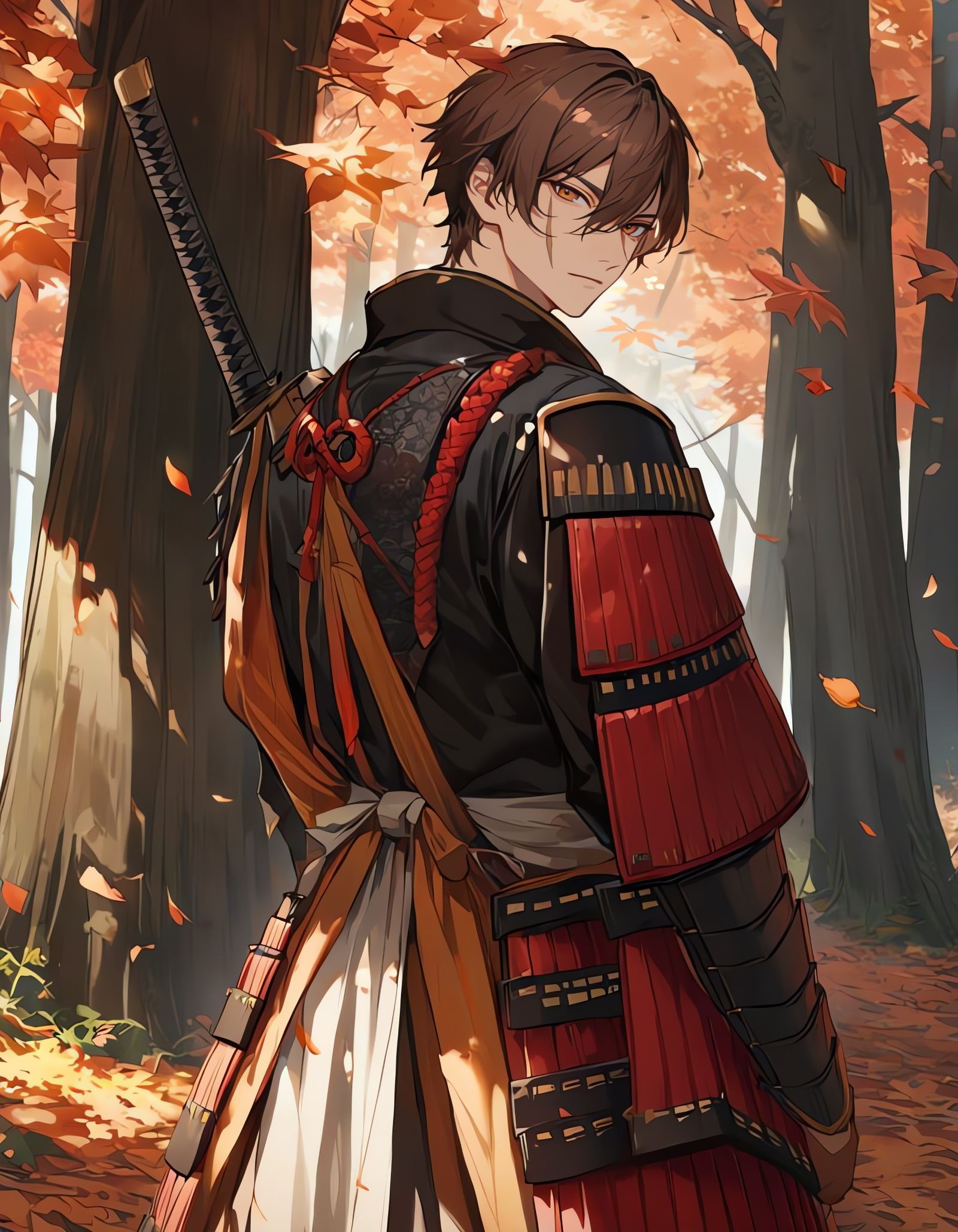 Samurai Cowboy in Autumn Forest