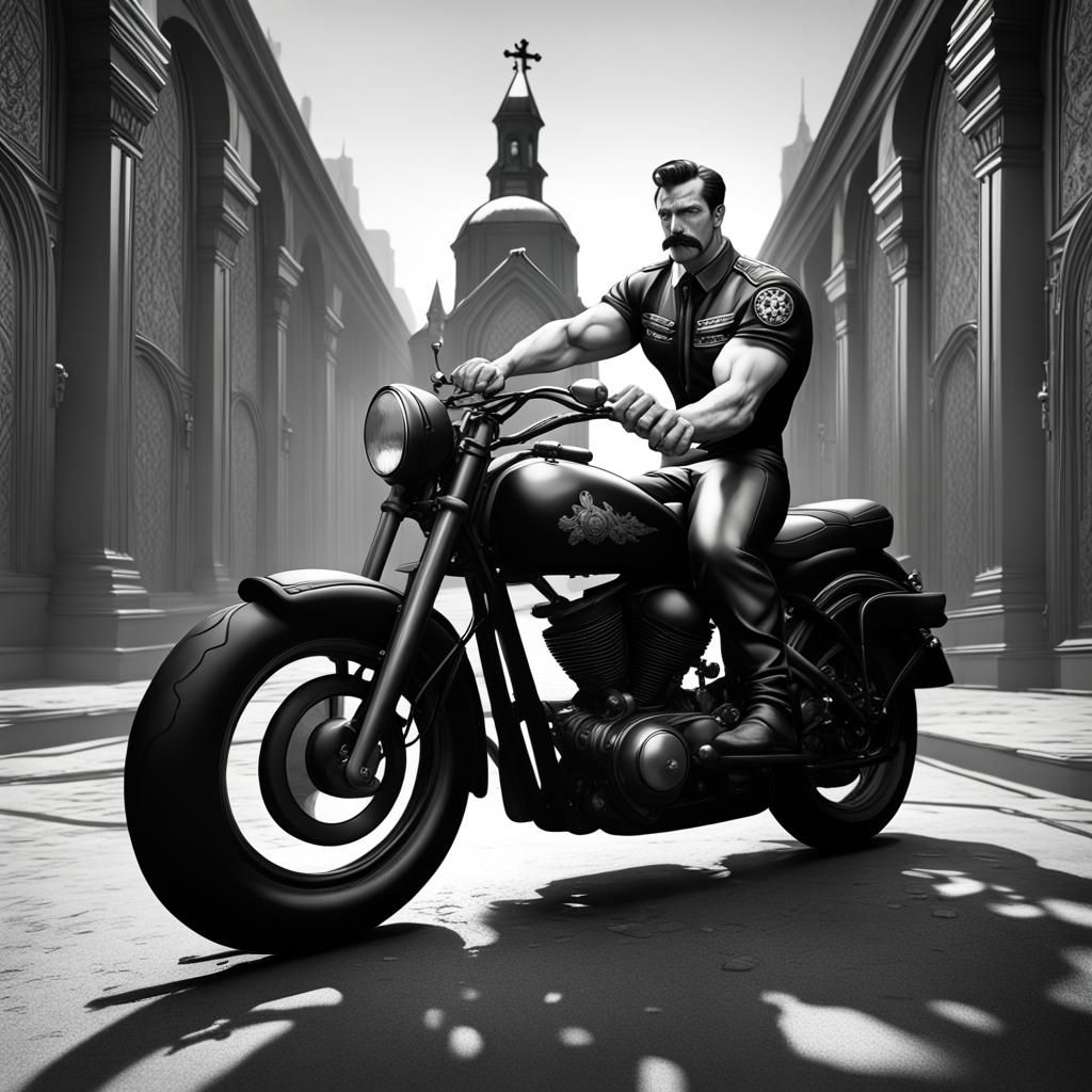 Biker in Tom of Finland Style, Black and White