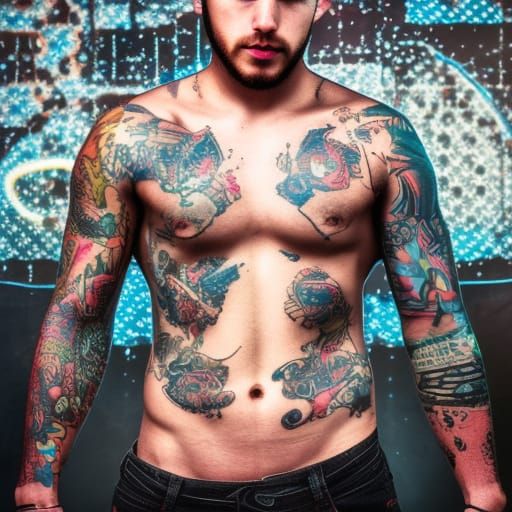Circuit Tattooed Man: Hyperrealistic Dark Fantasy Portrait
