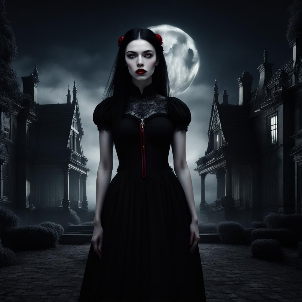 Goth Girl in Dark Mansion Digital Painting