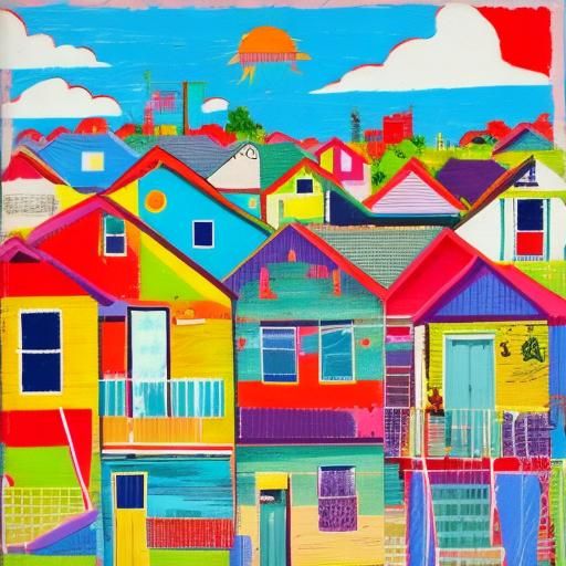 Colorful Naive Art House with Smiling Sun