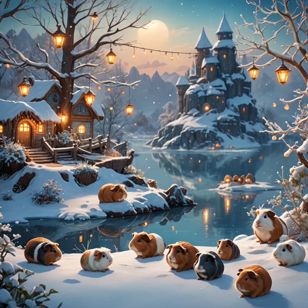 Guinea Pigs' Winter Wonderland: Fantasy Concept Art