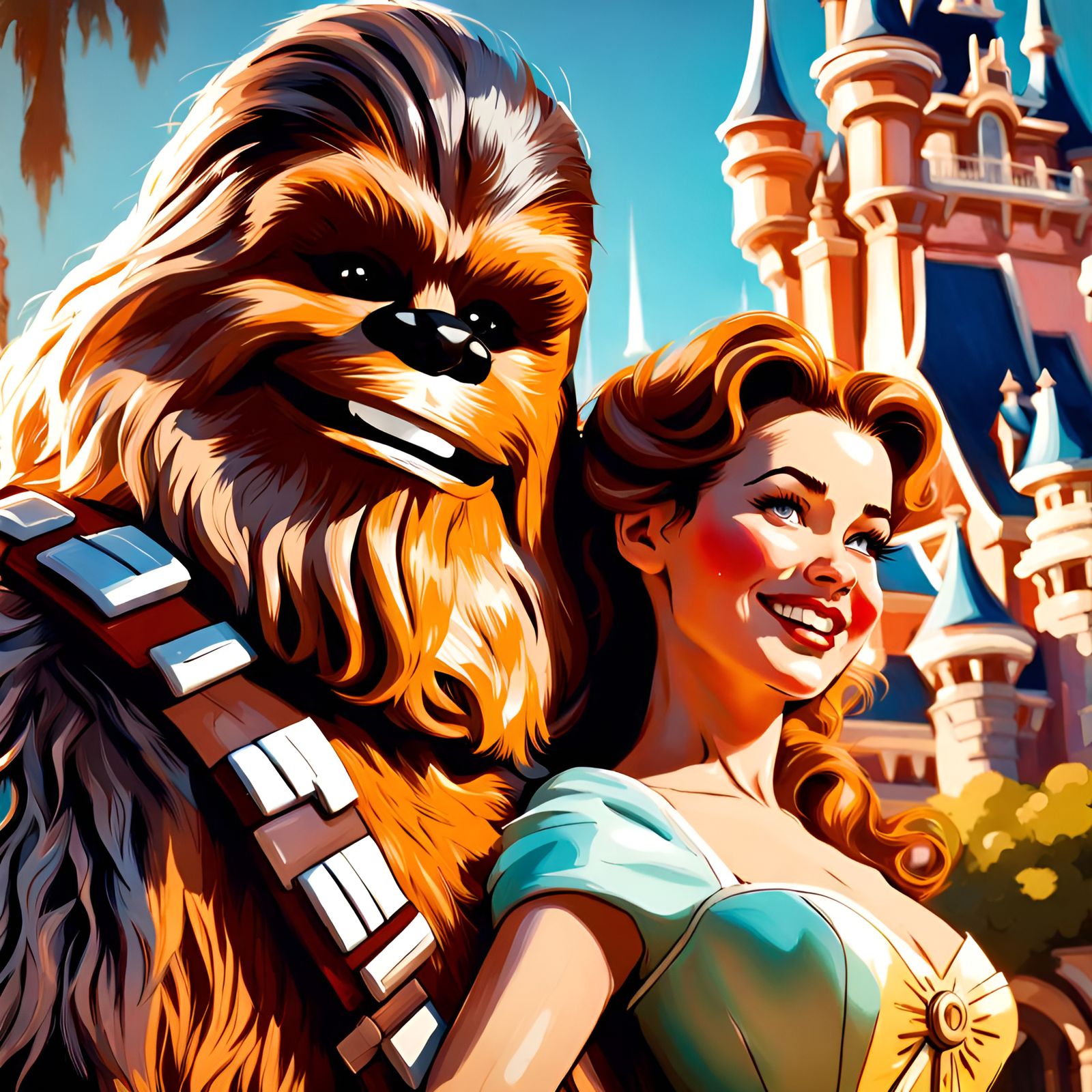 Belle and Chewbacca at Disneyland, Pin-Up Style