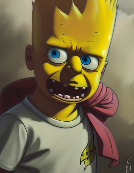 Bart Simpson, hyperrealistic,  Portrait, nice by Greg Rutkow...
