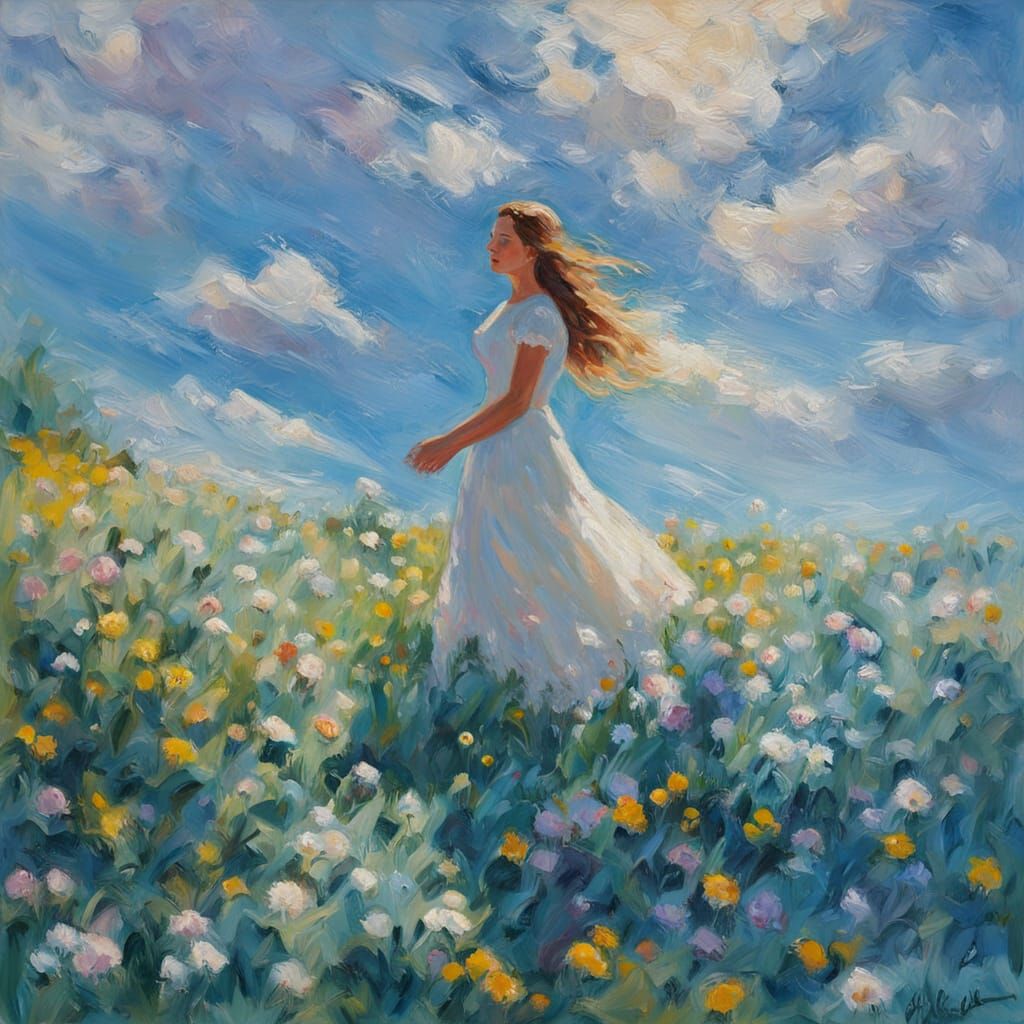 Impressionistic Field of Flowers Portrait