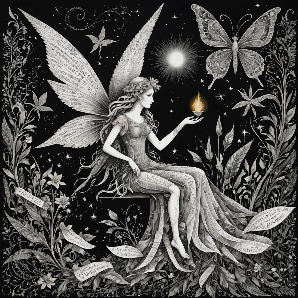 Mythical Muse with Rainbow Fairy in Rayograph Style