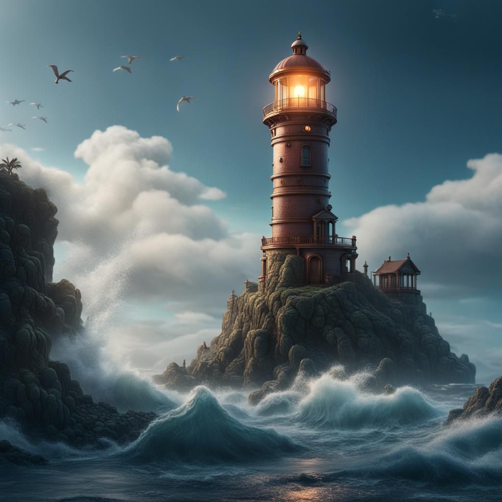 Ocean Lighthouse in Detailed Matte Painting Style