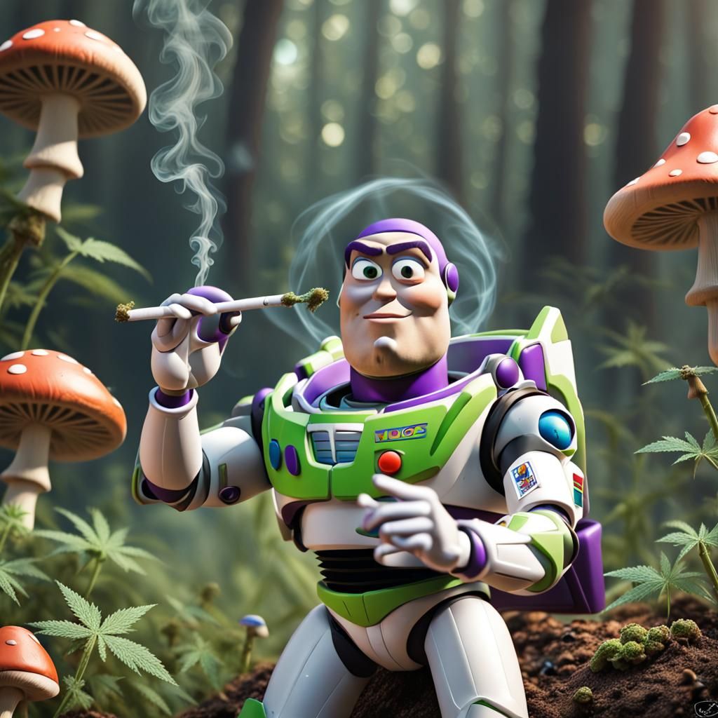 Astronaut Cartoon Smoking Weed with Mushrooms