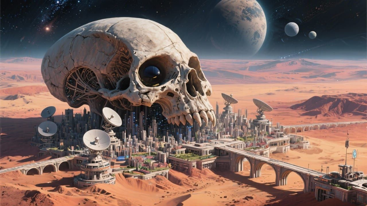 Colossal Alien Skull City on Desert Planet