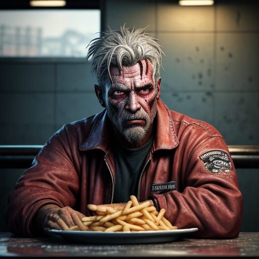 Homeless Man on Booth in Grungy Diner