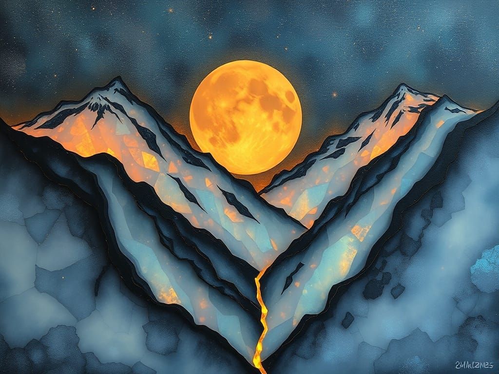 Opalescent Kintsugi Mountains Mixed Media