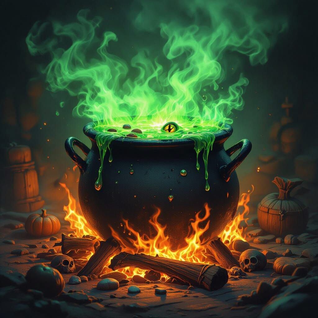 Gothic Fantasy Art of Witches Brewing a Menacing Potion