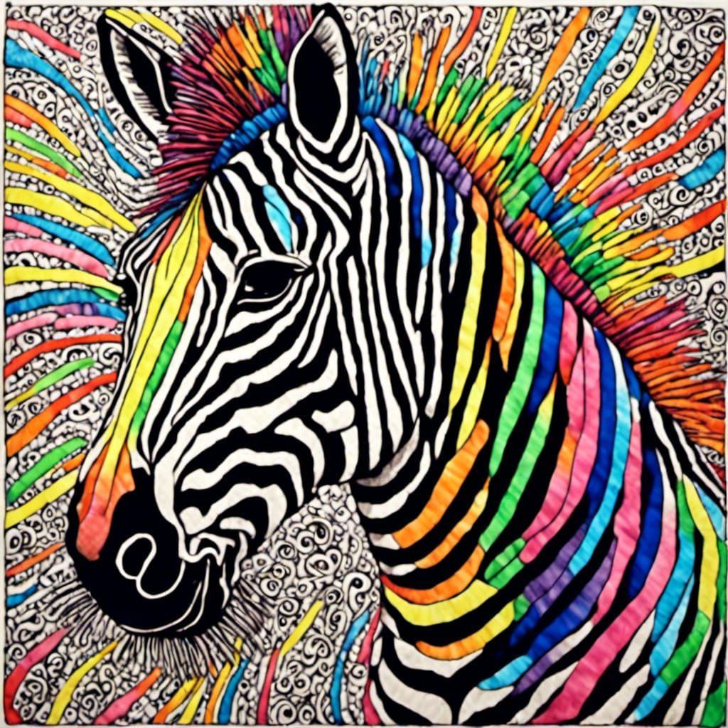 Rainbow Zebra Crayon Zentangle Drawing