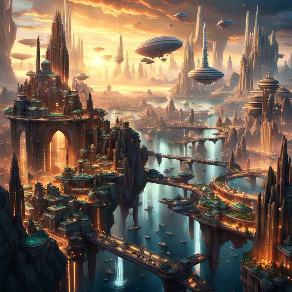 Metropolis at Dusk: Epic Digital Matte Painting