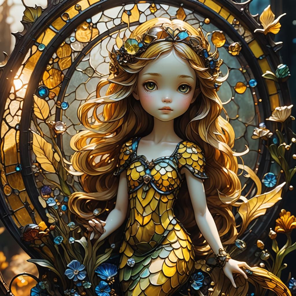 Luminous Stained Glass Mermaid in Sunlight