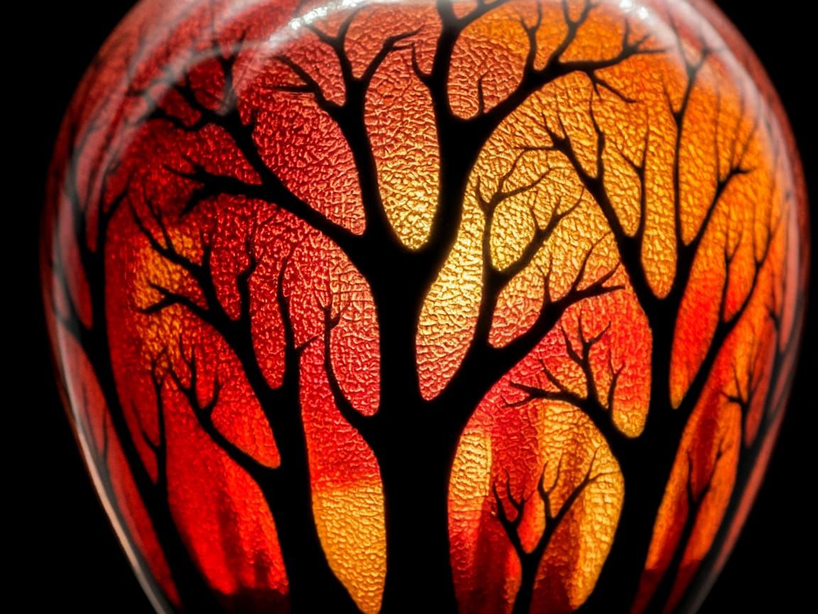 Warm Amber Vase with Sunset Silhouettes