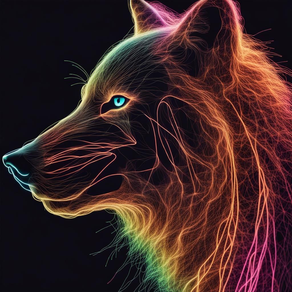 Neon String Wolf Silhouette in Long Exposure