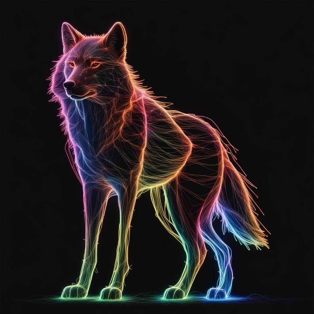 Neon String Wolf Silhouette in Ultra Long Exposure