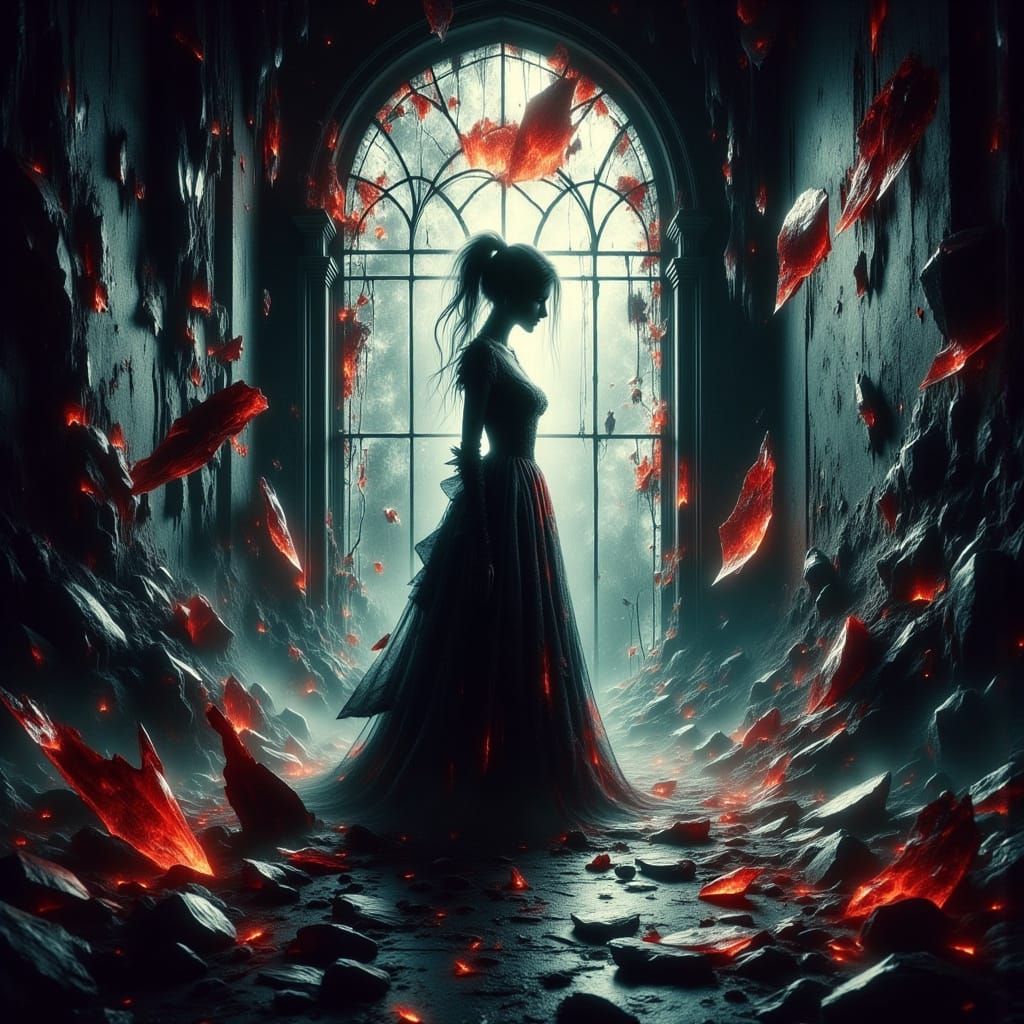 Silhouette in Shattered Stained Glass, Ghibli Style