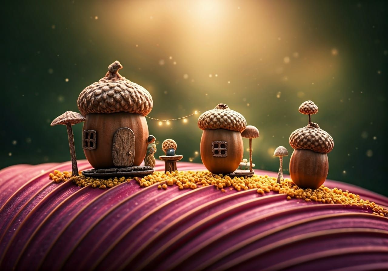 Miniature Village on a Flower Petal