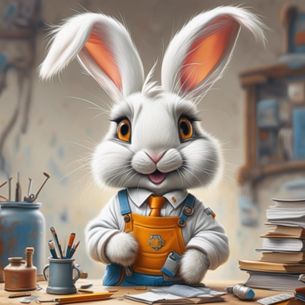 Industrious White Rabbit Working During the Daytime