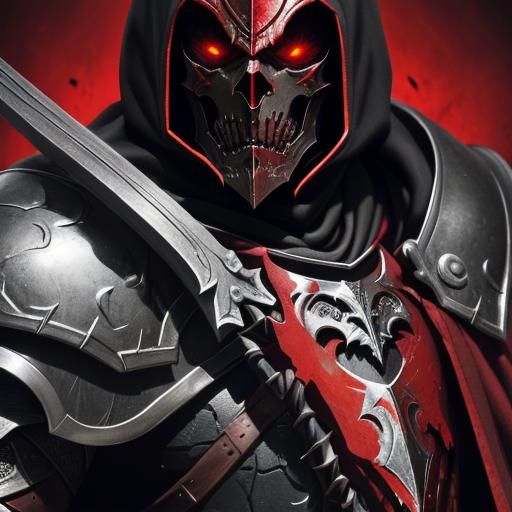 Blood Knight in Red and Black Armor