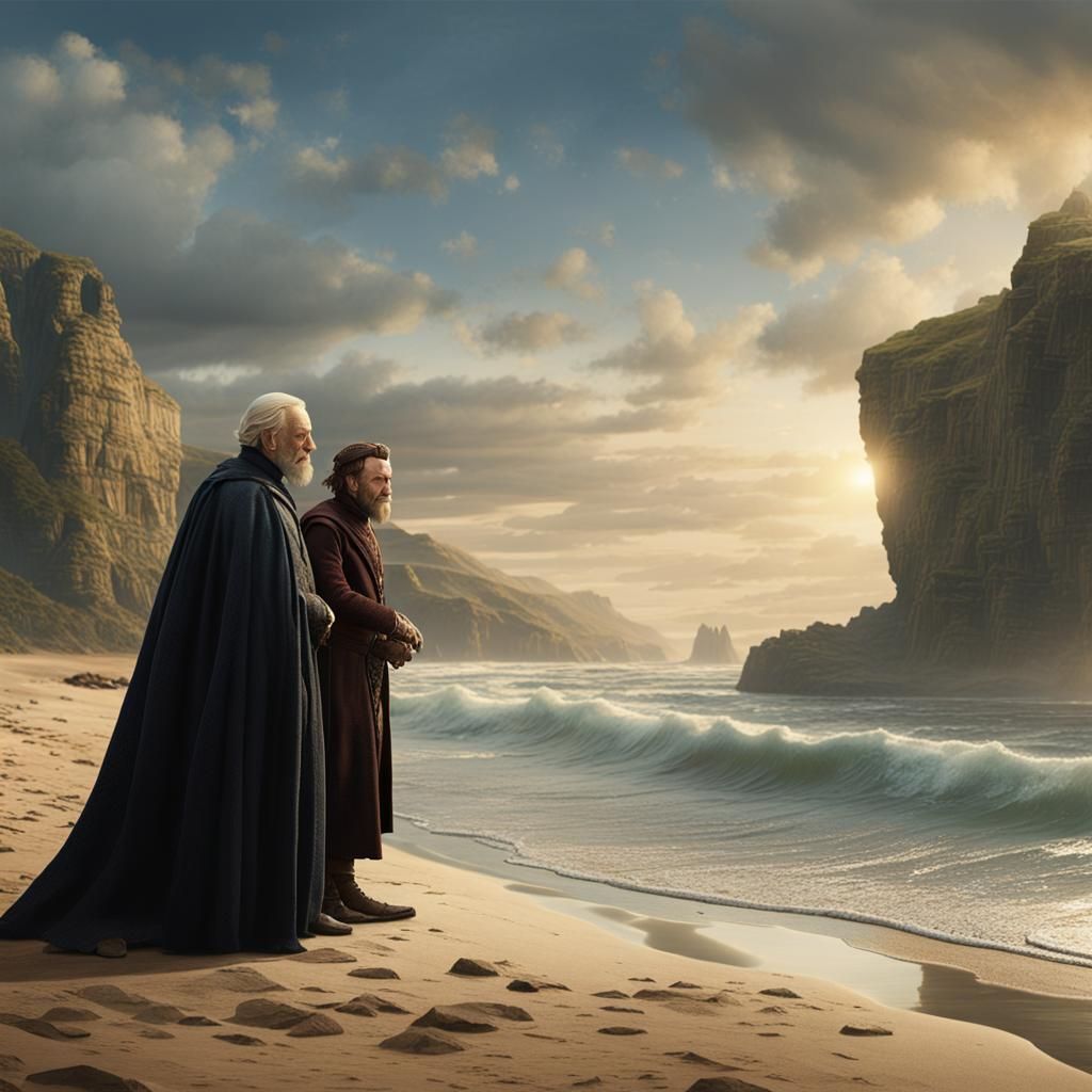 Beach Meeting in Detailed Matte Painting Style