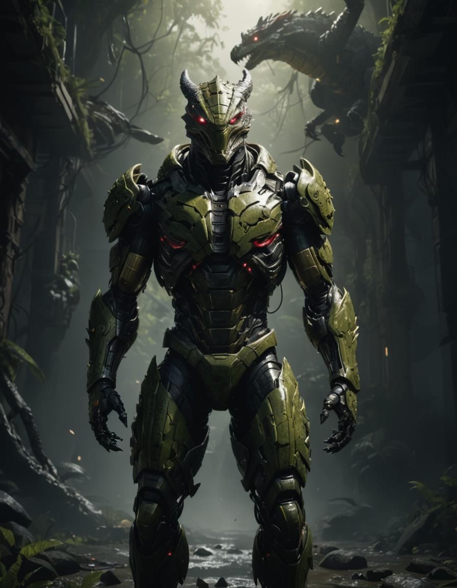 Cyberpunk Dragon-Alligator Hybrid in Epic 3D Videogame Graph...