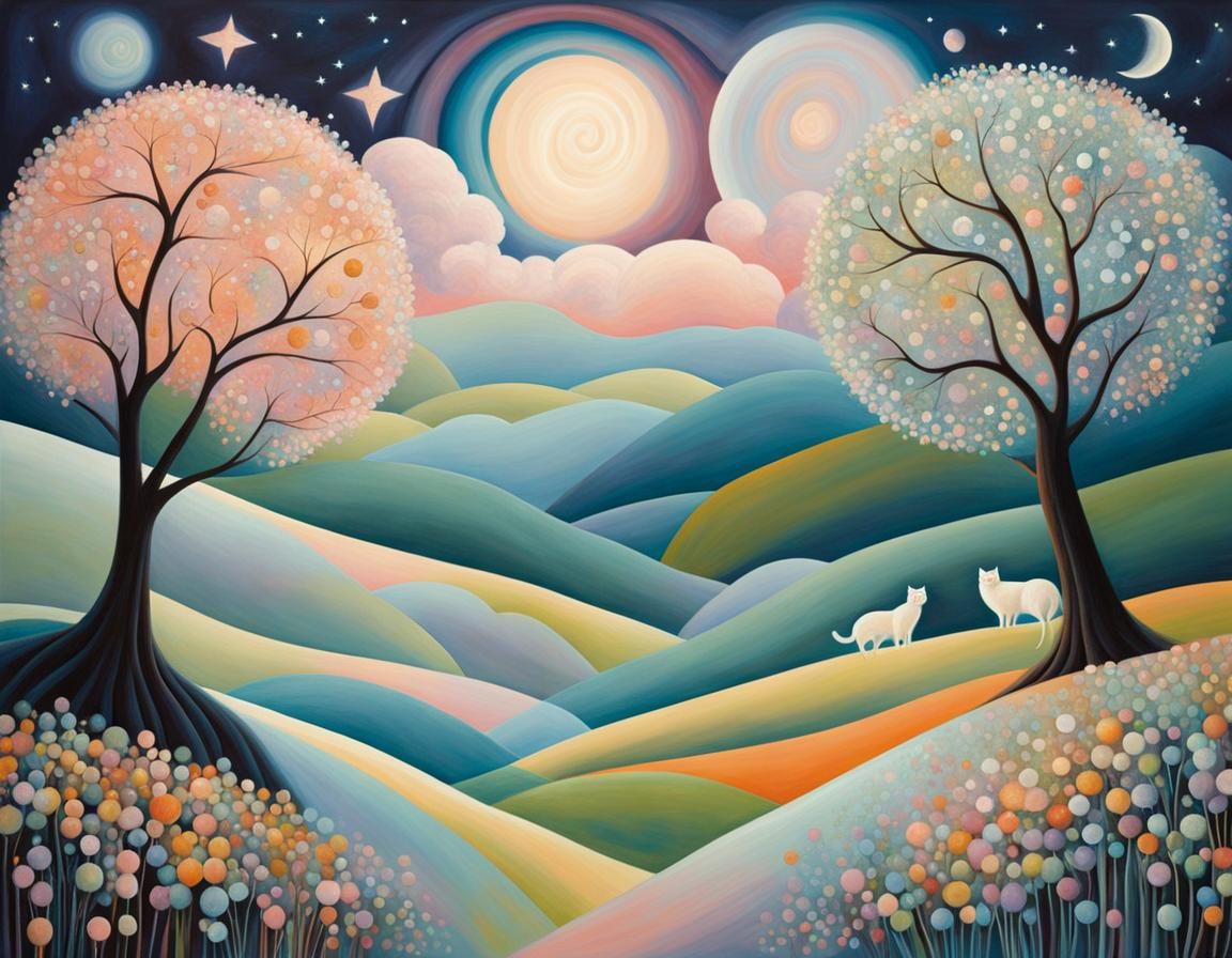 Cats in a wonderland made of circles