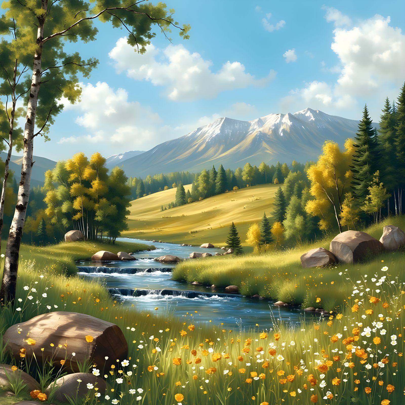 Golden Hour in a Vibrant Spring Meadow