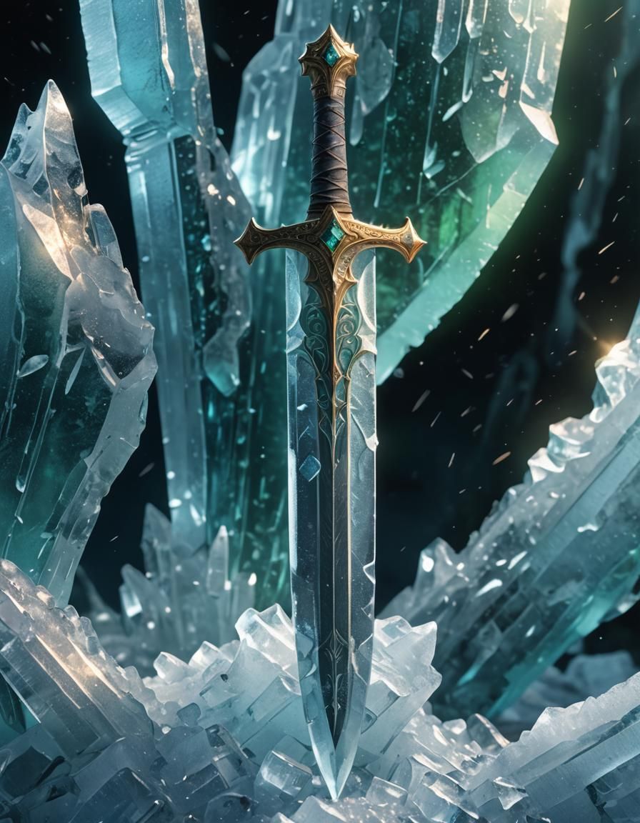 Icy Sword Frozen in Stone: Fantasy Concept Art