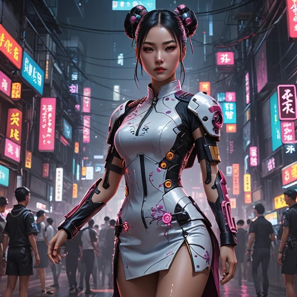 Cyberpunk Qipao Dancer in 3D Anime Art